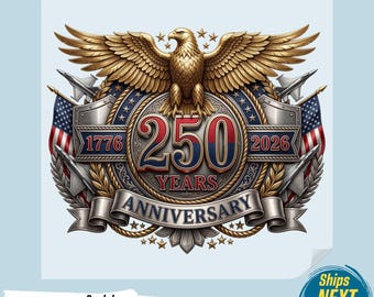 USA 250th Anniversary DTF Transfer, 4th of July Emblem, Ready To Press