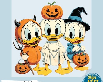 Halloween Duck Nephews Devil Ghost Witch DTF Transfer, Spooky Duck Trio Heat Press Print, Trick or Treat Apparel Ready to Press DTF