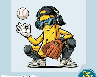 Funny Banana Baseball DTF Transfer: Game Day Kids Design Ready To Press