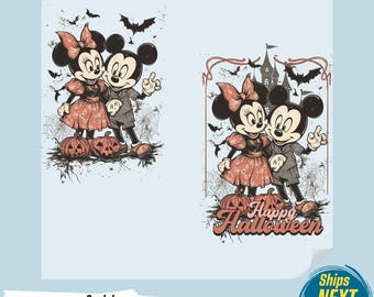 Mickey and Minnie Halloween DTF Transfer, Ready to Press
