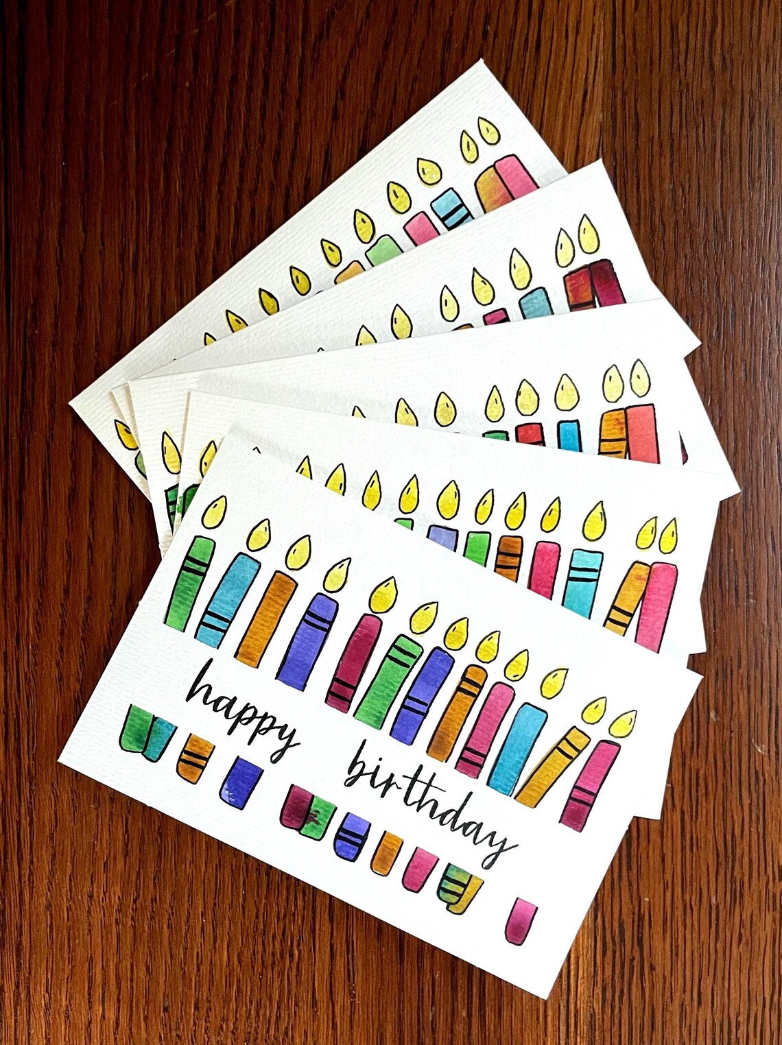 Set of 5 Hand Painted Watercolor Greeting Cards – Folded 4x6 Cards With ...