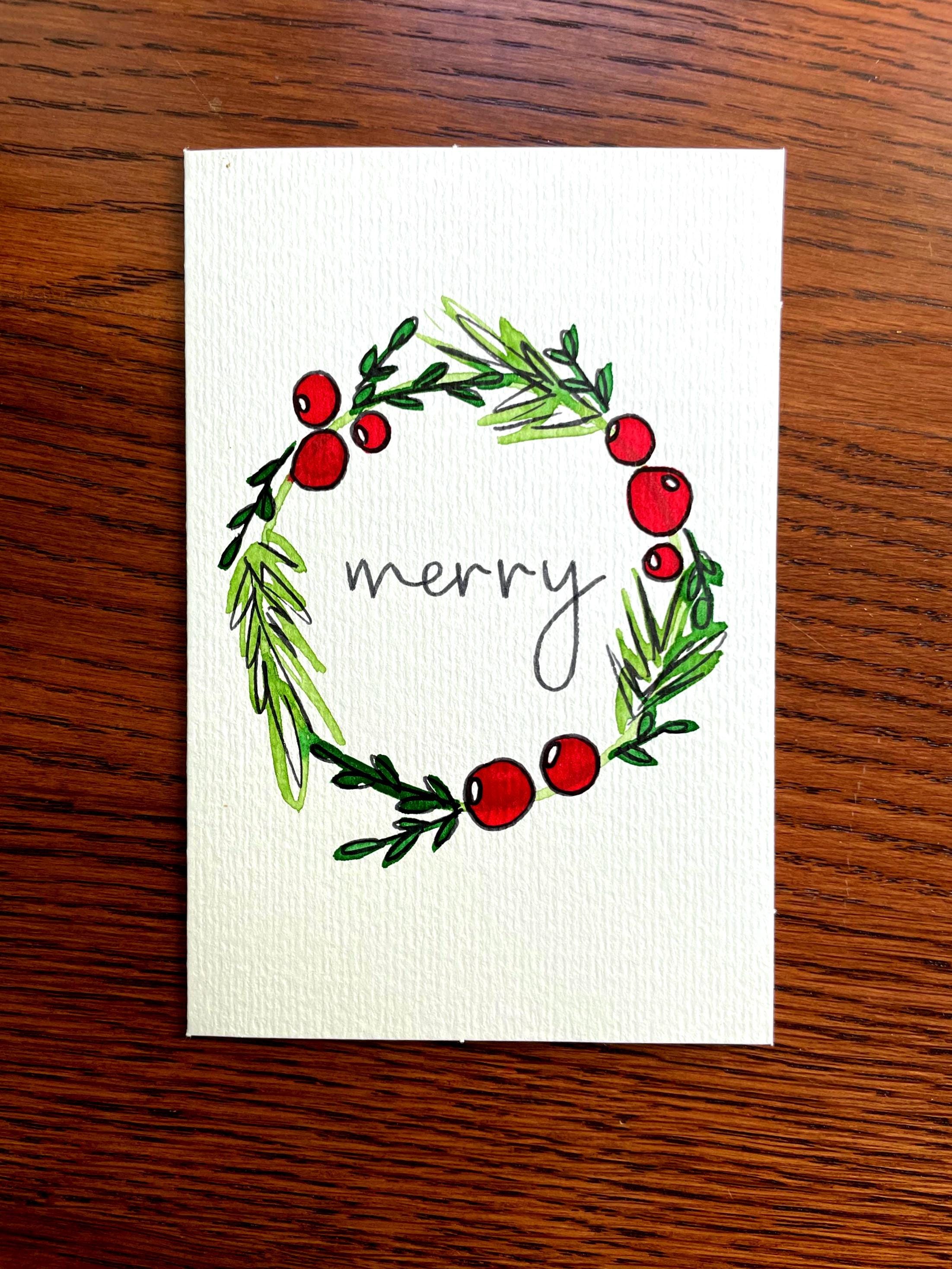 Hand Painted Watercolor Christmas Cards – With Envelopes, With “merry ...
