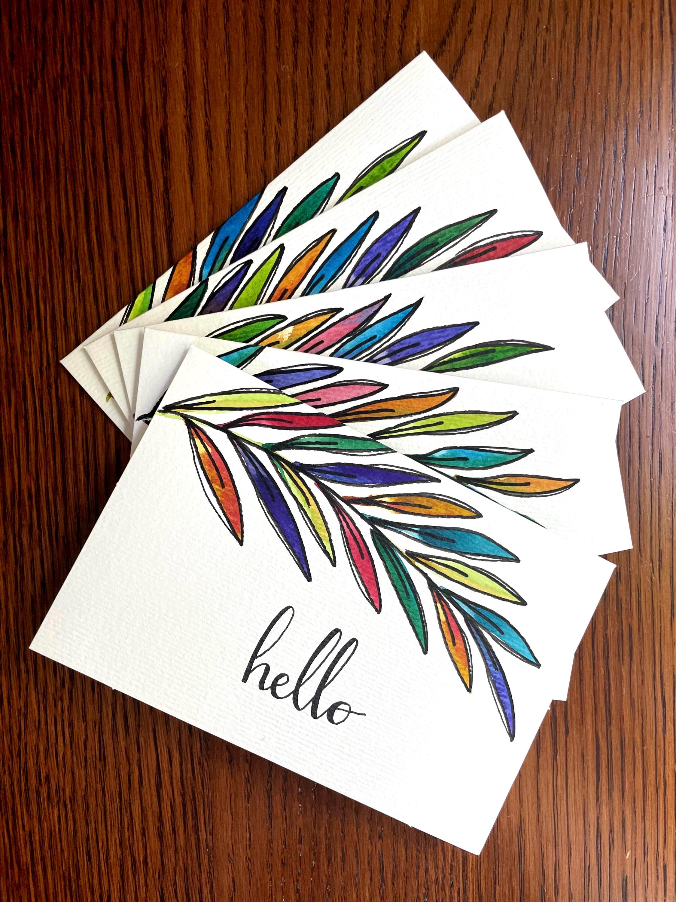 Set of 5 Hand Painted Watercolor Greeting Cards – Folded 4x6 Cards With ...