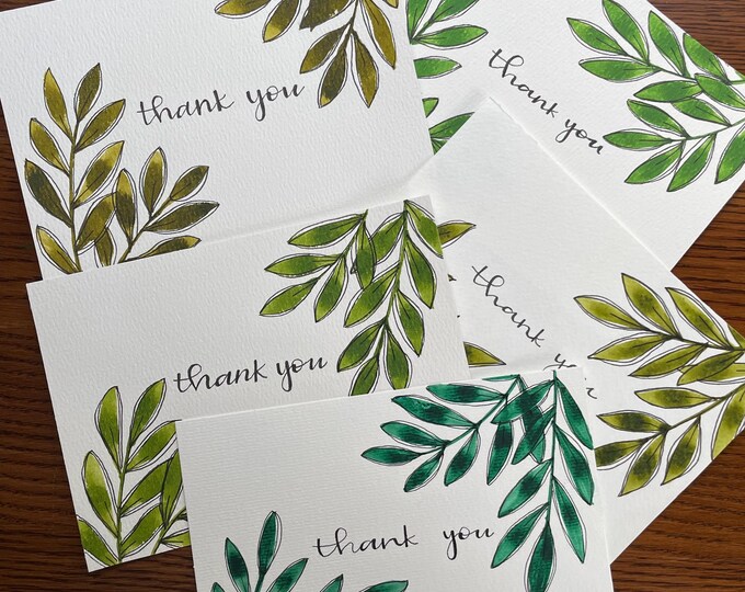 Set of 5 Hand Painted Watercolor Thank You Cards – Flat 5x7 Notecards ...