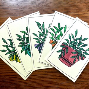 Set of 5 Hand Painted Watercolor Greeting Cards – Folded 4x6 Cards with Envelopes, Blank Inside, Potted Plant Design