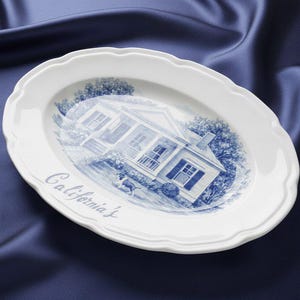 Custom painted ceramic house plate, personalized family souvenir, Mother's Day gift, blue white decor image 10