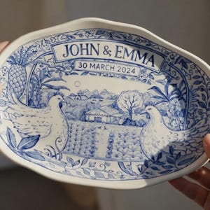 Delft blue painted house plate, custom ceramic art, first home keepsake, realtor closing gift