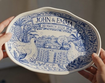 Piatto dipinto in blu Delft, arte in ceramica personalizzata, ricordo della prima casa, regalo di chiusura per agente immobiliare