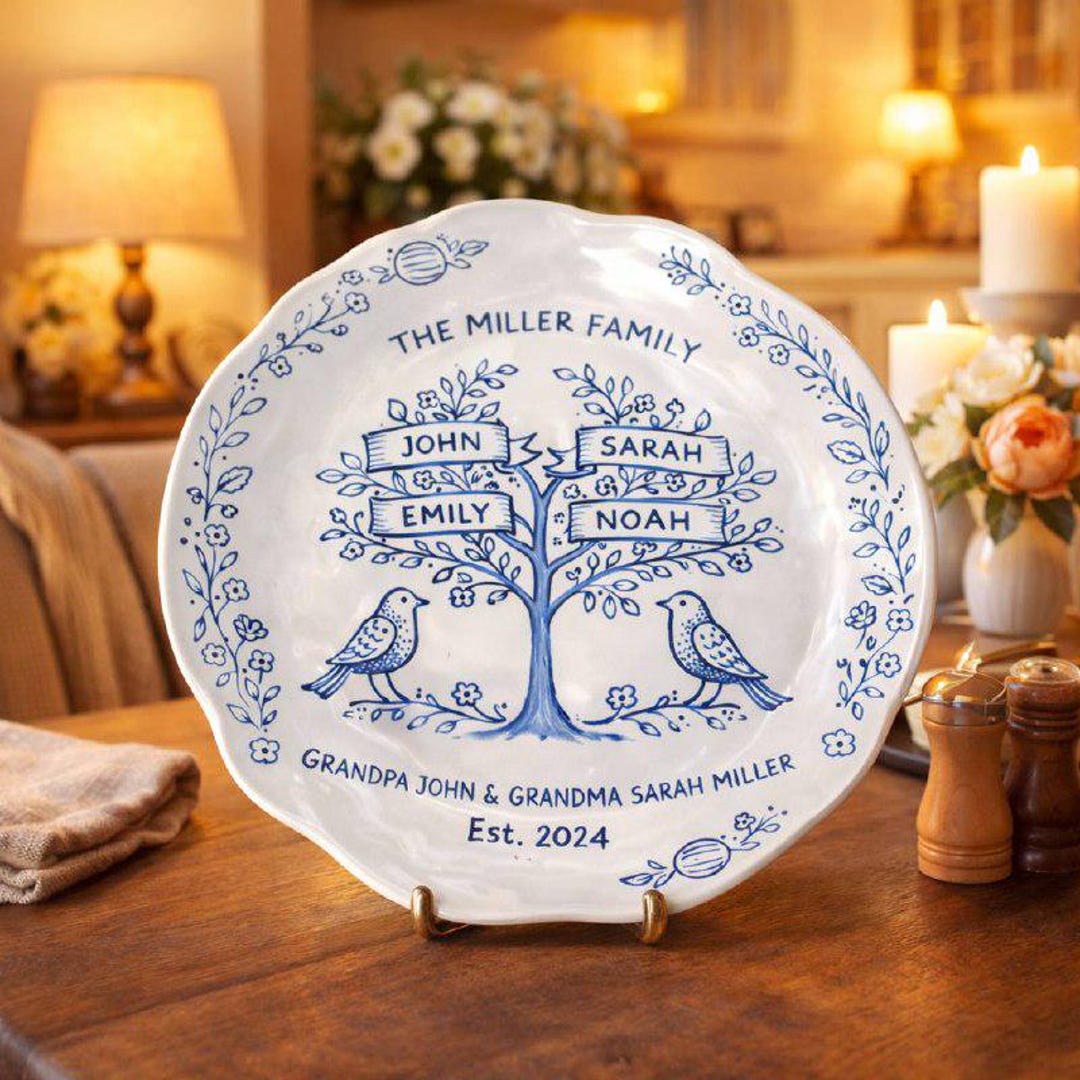 White Tree Plate Personalized Family Tree Plate, Custom Name Ceramic Platter, Hand ...