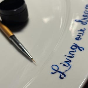 Custom painted ceramic house plate, personalized family souvenir, Mother's Day gift, blue white decor image 11