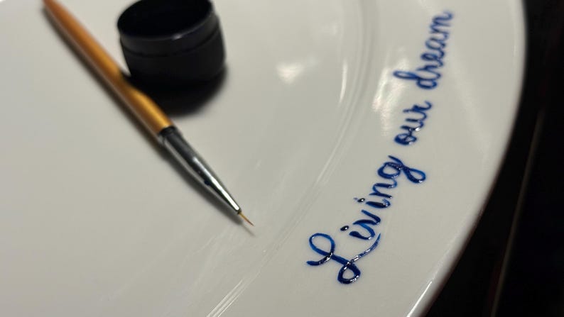 Custom painted ceramic house plate, personalized family souvenir, Mother's Day gift, blue white decor image 11