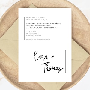 Minimalist Wedding Invitation Template: Black and White Elegant Design (Digital Download, 5x7in Canva Editable)