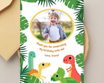 Dinosaur Birthday Thank You Card: Editable Template (Digital Download)