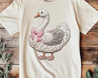 Faux Embroidered Goose Bow Design PNG Instant Download | Embroidery Patch Coquette Print Design Clip Art Illustration File Pink