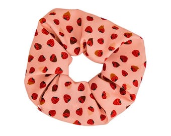 Chocolate Covered Strawberries - Scrunchie, Crepe de Chine Silk, Valentine's Day, Gifts for Women