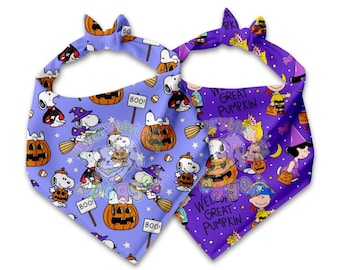 Spooky Beagle Friends - Reversible Pet Bandana, Snap On, Tie On, Pumpkin
