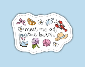 Meet Me at the Beach - Water-Resistant Sticker, Citrus, Summer, Sun, Coastal Cowgirl