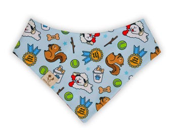 A Pup's Favorite Things - Pet Bandana, Double Snap On, Tie On, Dog, Stick, Lamb, Squirrel