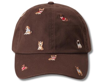 All the Dogs Embroidered Brown Cotton Baseball Cap