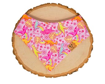 Pink Dinos - Pet Bandana, Snap On, Tie On, Dinosaurs, Girly, Rainbow, Dog Accessory