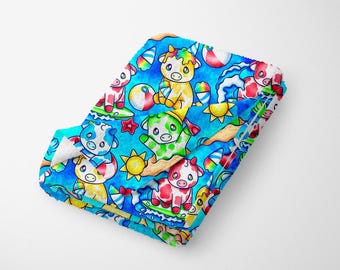 Summer Cows Beach Towel: Fun Cartoon Print (30" x 60")