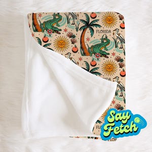 Florida Tats: Soft Minky Throw Blanket, Gator, Palm Trees, Sunshine