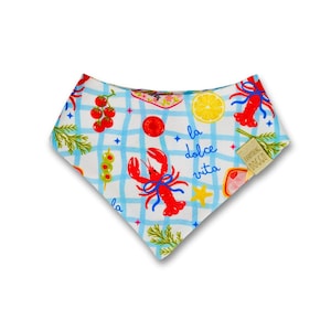 La Dolce Vita - Pet Bandana, Snap On, Tie On, Cat and Dog Accessory, Lemon, Lobster, Summer