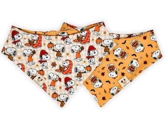 Höstbeagle - Vändbar bandana för husdjur, knäppning, knytband, höstleksaker, gelé, täcke