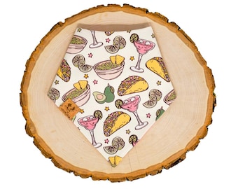 Tacos and Tequila - Reversible Pet Bandana, Snap On, Tie On, Cinco de Mayo, Dog