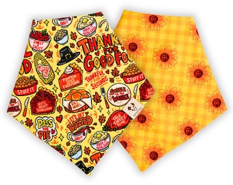 Thankful Foodie - Reversible Pet Bandana, Snap On, Tie On, Feast, Gobble, Thanksgiving, Pumpkin, Turkey