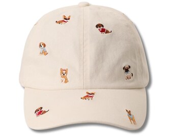 All the Dogs Embroidered Cream Cotton Baseball Cap