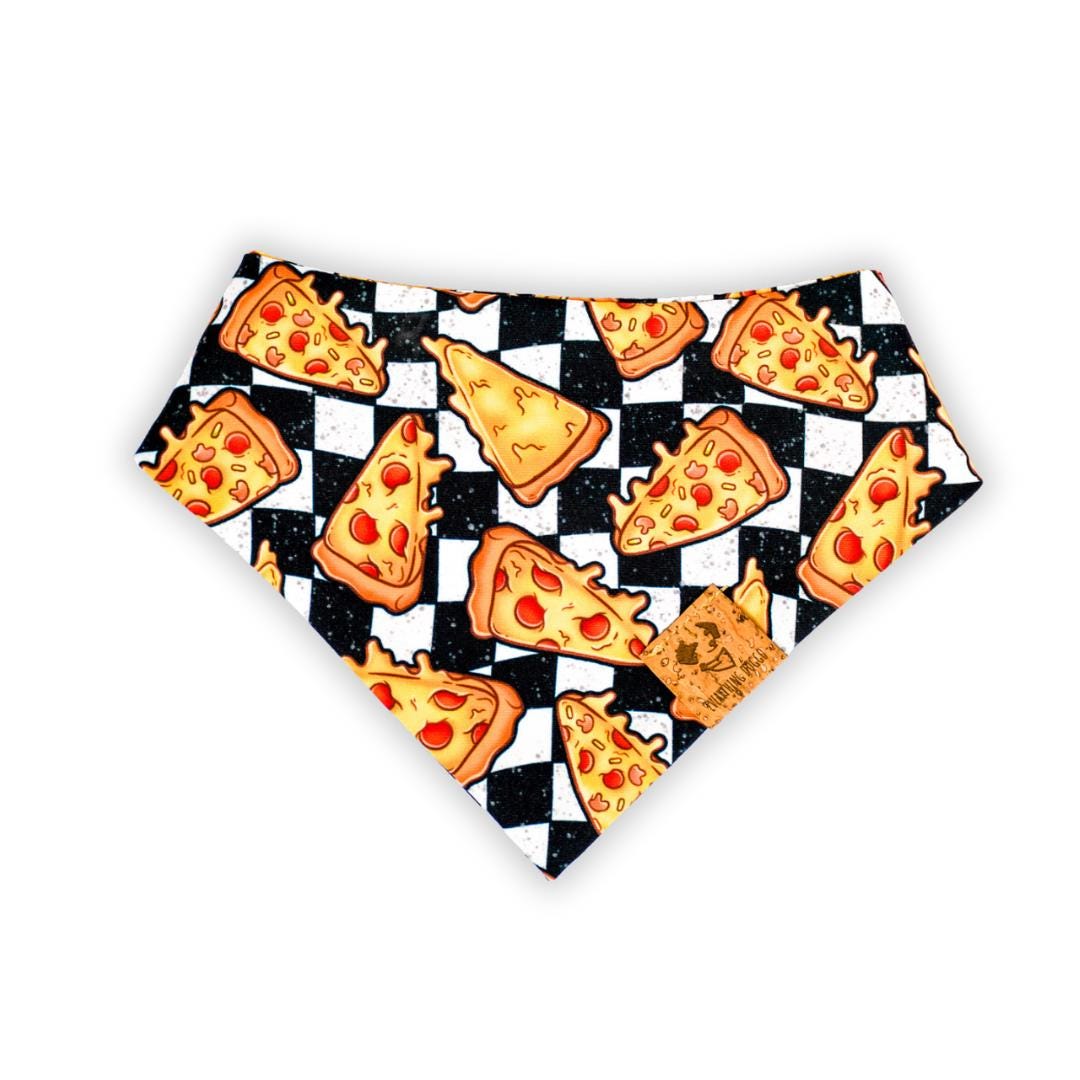 Pizza Checkers Pattern Pizza Checkers - Pet Bandana, Curved Single Snap On, Cheese, Black ...