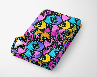 Neon Dolphins: Towel, Swim, Summer, Ocean, Colorful, Sea Creatures, Beach Towel