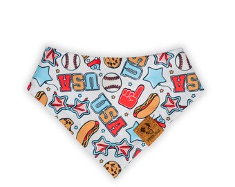 USA - Pet Bandana, Curved Single Snap On, Baseball, Hot Dog, Dog and Cat Accessory
