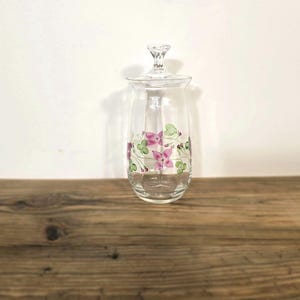 Vintage Floral Vanity Jar – Hand Painted Glass Apothecary Jar with Lid – 7.5" Bathroom Storage Container