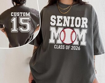 Personalized Senior Baseball Mom T-Shirt with Custom Number for Class of 2026