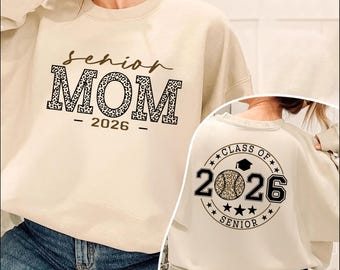 Senior Baseball Mom Sweatshirt Class of 2026, Leopard Graduation Hoodie