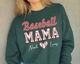 Baseball Mama Sweatshirt with Custom Names, Family Game Day Hoodie