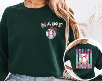 Personalized Baseball Mama Sweatshirt or Hoodie with Custom Front Name