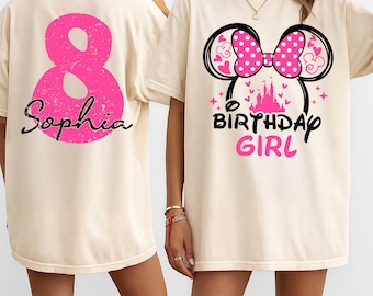 Minnie Mouse Birthday Girl Shirt, Disney Birthday Shirt, Custom Age Name Tee, Pink Bow Birthday Outfit, Girls Party Shirt