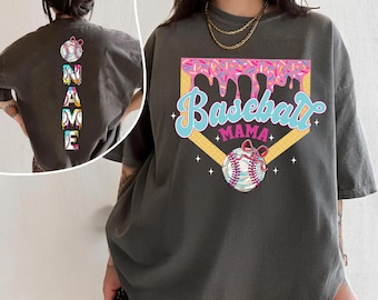 Baseball Drip Mama Tee with Custom Back Name, Colorful Game Day Shirt