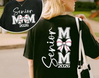 Baseball Bow Senior Mom Tee, Class of 2026 Graduation Shirt for Mom