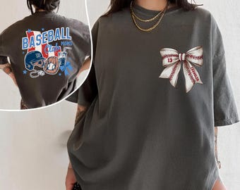 Personalized Baseball Moms Club T-Shirt with Custom Bow and Player Number