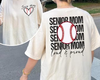 Custom Baseball Senior Mom T-Shirt with Player Name and Number