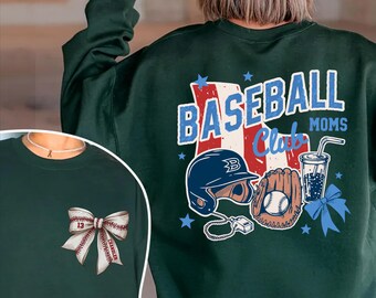 Personalized Baseball Moms Club Sweatshirt or Hoodie with Custom Bow