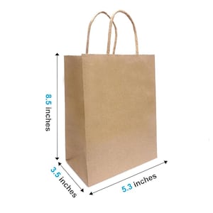 25 petits sacs en papier kraft personnalisés, sac à provisions en papier boutique, sac personnalisé personnalisé, sacs-cadeaux de fête, pochette cadeau pour événement, 5 x 3 x 8 po.