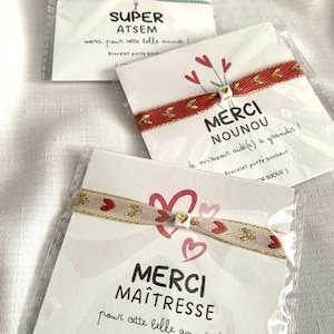 Carte bracelet cadeau merci maitresse nounou atsem - Cadeau maitresse nounou atsem - Cadeau fin d'année - Cadeau école crèche fin d'année