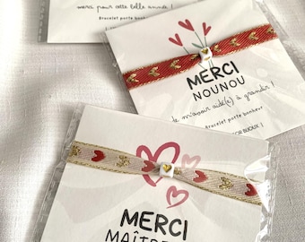 Thank you bracelet card for teacher, nanny, or teaching assistant - Gift for teacher, nanny, or teaching assistant - End-of-year gift - End-of-year gift for school or daycare