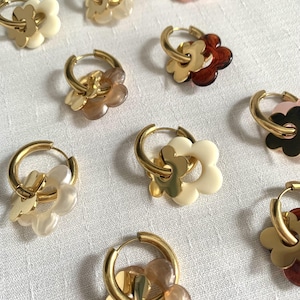 Resin flower hoop earrings - Stainless steel hoops - Gift for women and girls