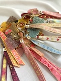 Personalized heart ribbon bag charm keychain product logo